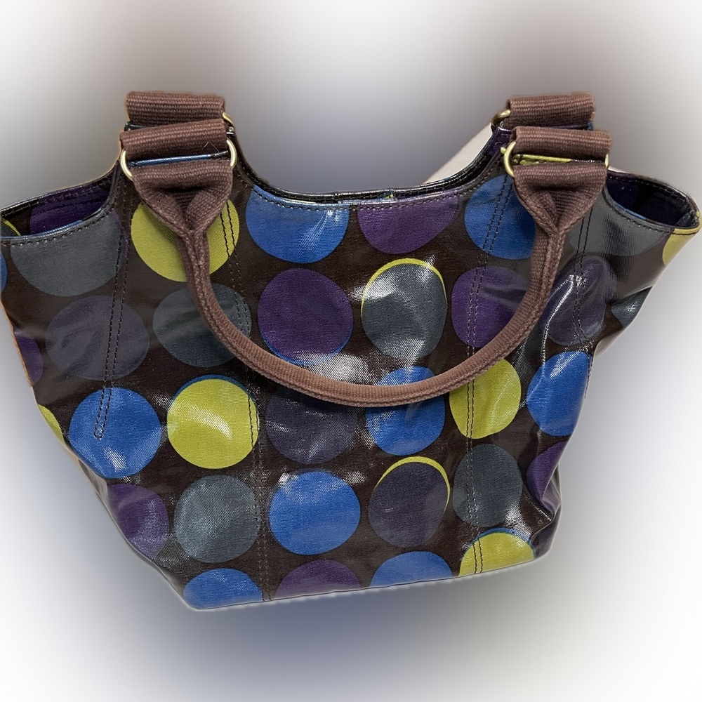 Boden Coated Canvas Multi Colored Purple Brown  Polka Dot Handbag Diaper Bag